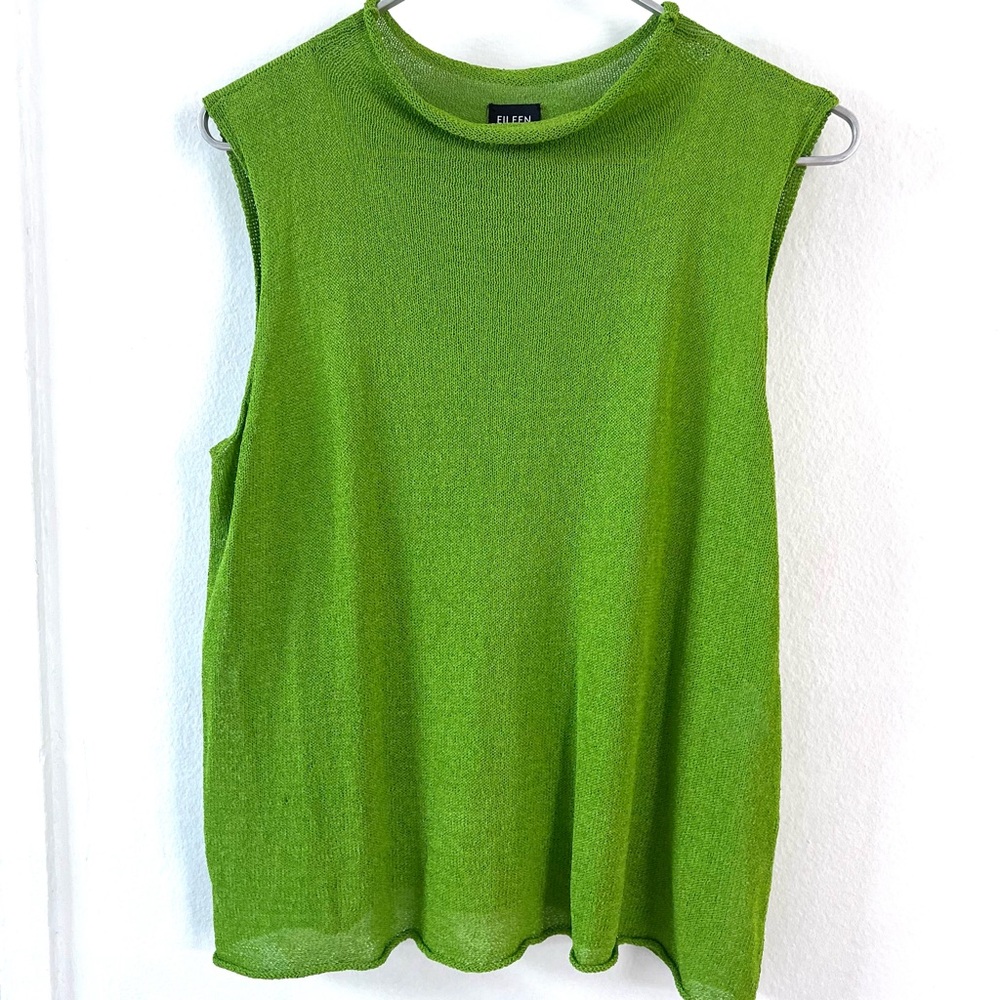 Eileen Fisher Lime Green Crochet Knit Tank Top
